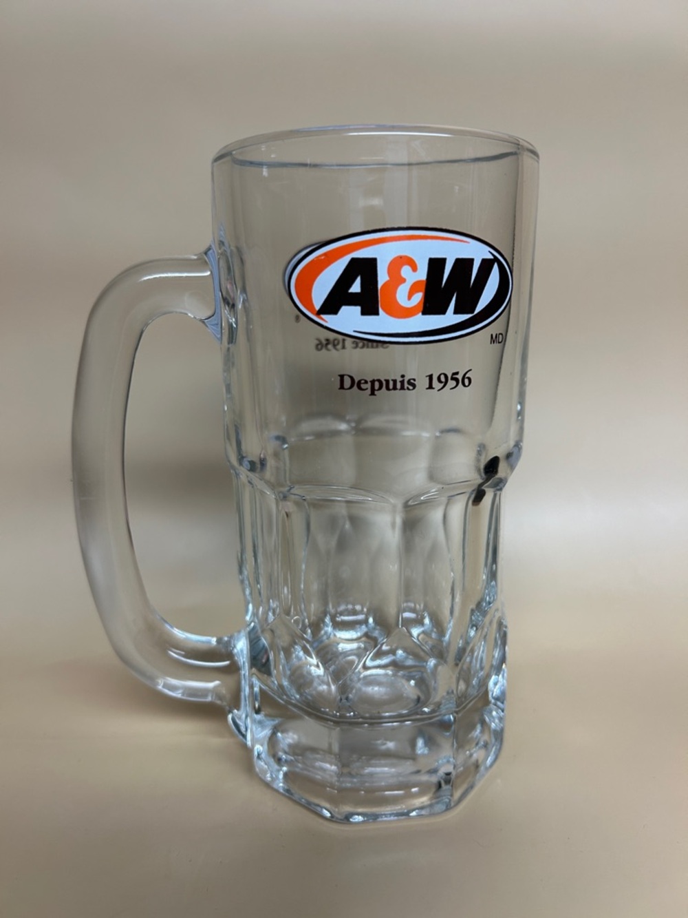 A&W Branded Clear Glass root Beer Mug 7 inches